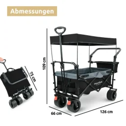 deluxe4home Bollerwagen mit Dach BEN 66 x 126 cm schwarz /grau