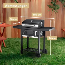 deluxe4home Holzkohlegrill GRILLWAGEN XXL 105 x 50 cm schwarz
