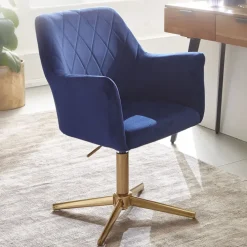 Drehstuhl inklusive Armlehne blau/ goldfarbig