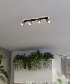 EGLO Retrofit Deckenlampe mit 4 Spots ROSLEY schwarz /naturfarbig