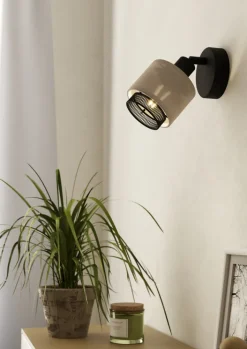 EGLO Retrofit Wandleuchte mit 1 Spot ROSLEY schwarz /naturfarbig