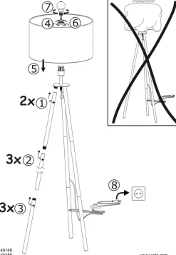 EGLO Tripod Stehlampe BIDFORD II, Holz/Metall/Textil, Höhe 154 cm Braun/Beige/Goldfarbig