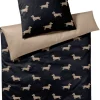 elegante Makosatin-Bettwäsche DACKEL 155 x 220 cm schwarz/beige