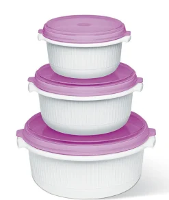 EMSA Mikrowellentopf 3 teiliges Starter Set MICRO FAMILY 508455 Weiß/ Brombeer