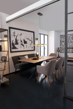 Esstisch CHANDLER 140-180 x 90/76 cm anthrazit/schwarz/Keramikoptik