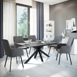 Esstisch CHANDLER 140-180 x 90/76 cm anthrazit/schwarz/Keramikoptik