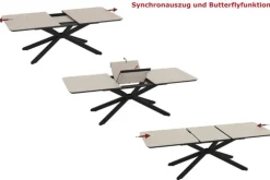 Esstisch LUCCA, Holznachbildung/Metall, 190 (250) x 103 x 75 cm Grau/Schwarz