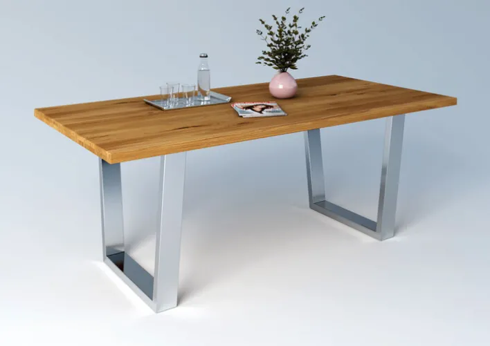 Esstisch ROMINA 160 x 100 cm Eiche massiv/ edelstahlfarben