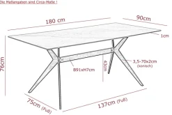 Esstisch STEVEN 90 x 180 x 76 cm Grau