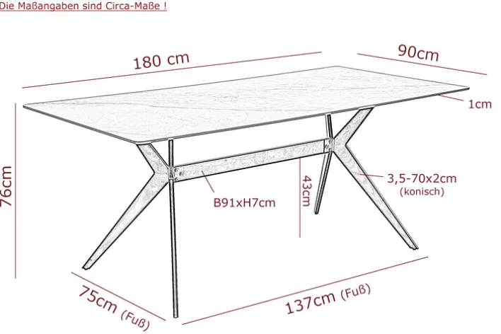 Esstisch STEVEN 90 x 180 x 76 cm Grau