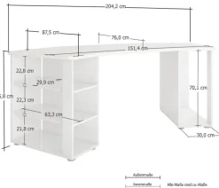 Gaming Tisch PIPPO 205 x 91 cm weiß