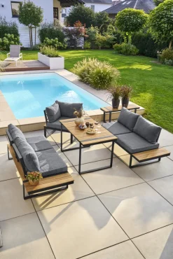 Garden FLAIR Dining Gartenlounge BASEL U 5-tlg grau /Akazie braun