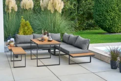 Garden FLAIR Dining Gartenlounge BASEL U 5-tlg grau /Akazie braun
