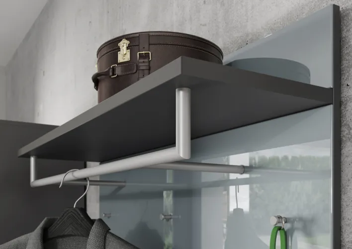 Garderobenkombination LEVIN 4-teilig 200 x 200 cm Glasfront Silbergrau/Graphit