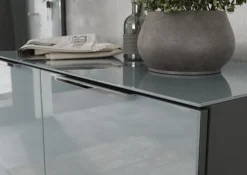 Garderobenkombination LEVIN 4-teilig 200 x 200 cm Glasfront Silbergrau/Graphit