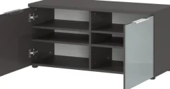 Garderobenkombination LEVIN 4-teilig 200 x 200 cm Glasfront Silbergrau/Graphit