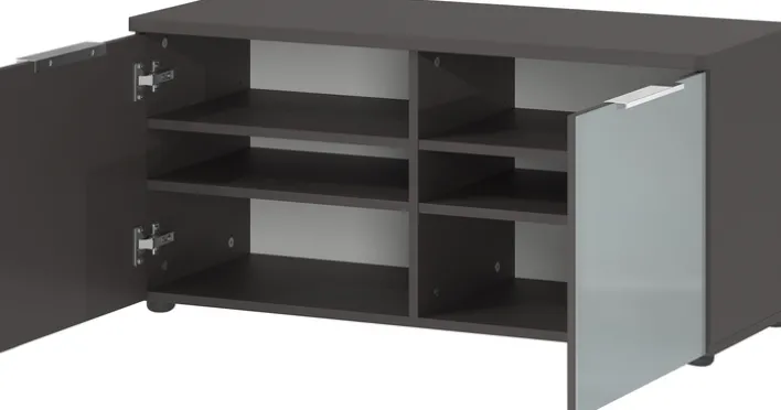 Garderobenkombination LEVIN 4-teilig 200 x 200 cm Glasfront Silbergrau/Graphit