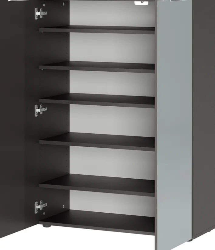 Garderobenkombination LEVIN 4-teilig 200 x 200 cm Glasfront Silbergrau/Graphit