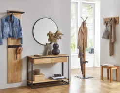 Garderobenpaneel 35 x 175 cm Eiche Massivholz/schwarz