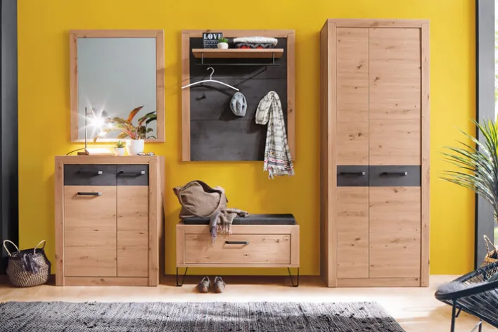 Garderobenpaneel 93 x 108 x 28cm Holznachbildung balkeneiche