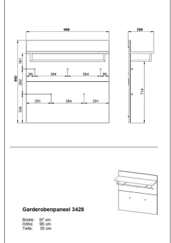 Garderobenpaneel LEVIN 97 x 96 cm Glasfront Silbergrau/Graphit