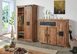 Garderobenschrank BARNEY 110 x 186 cm Mango massiv sägerau, gebeizt, lackiert/schwarz