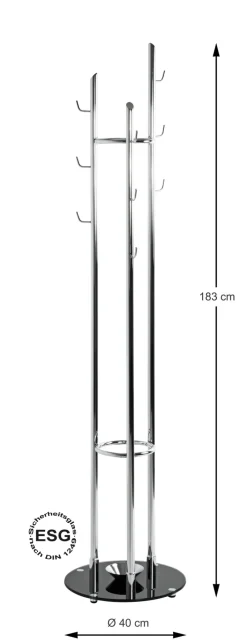 Garderobenständer 40 x 183 cm Chromfarbig/schwarz