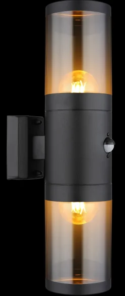 GLOBO Retrofit Außenwandleuchte XELOO B 2-flg schwarz /rauchfarbig