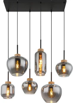 GLOBO Retrofit Balkenpendel MATT 6-flg naturfarbig /Rauchglas