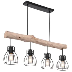 GLOBO Retrofit Balkenpendel MINA II 4-flg schwarz /Holz naturfarbig