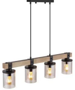 GLOBO Retrofit Balkenpendel LILA 73 cm Holz /rauchfarbig