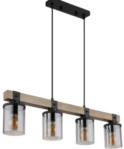 GLOBO Retrofit Balkenpendel LILA 73 cm Holz /rauchfarbig