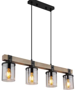 GLOBO Retrofit Balkenpendel LILA 73 cm Holz /rauchfarbig