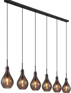 GLOBO Retrofit Balkenpendel OSKUS 6-flg schwarz /Rauchglas
