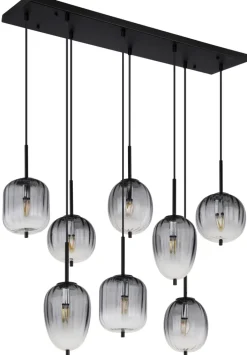 GLOBO Retrofit Balkenpendel ATTILA 8-flg schwarz /Rauchglas