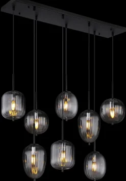 GLOBO Retrofit Balkenpendel ATTILA 8-flg schwarz /Rauchglas