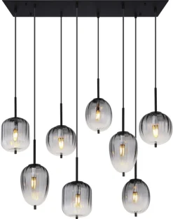 GLOBO Retrofit Balkenpendel ATTILA 8-flg schwarz /Rauchglas