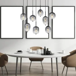 GLOBO Retrofit Balkenpendel ATTILA 8-flg schwarz /Rauchglas