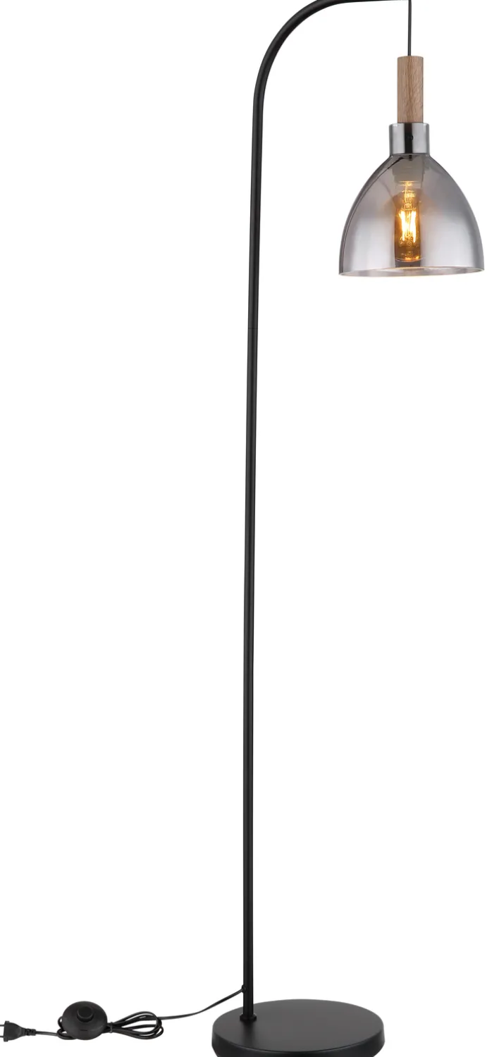 GLOBO Retrofit LED Stehleuchte MATTEA schwarz /Holzdekor