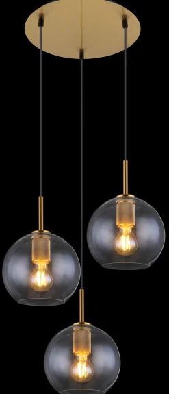 GLOBO Retrofit Pendelleuchte ADARA 3-flg messingfarbig /Klarglas