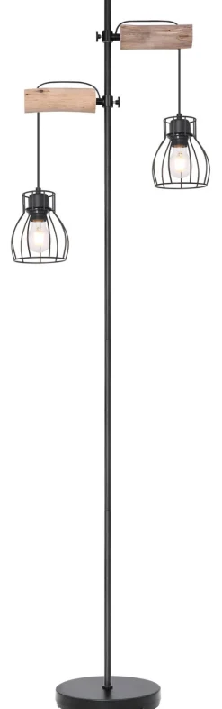 GLOBO Retrofit Stehlampe MINA schwarz/naturfarbig