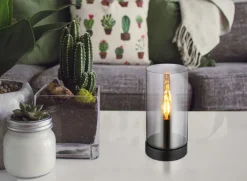 GLOBO Retrofit Tischlampe OLLY schwarz /rauchfarbig