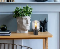 GLOBO Retrofit Tischlampe NINJO schwarz /rauchfarbig