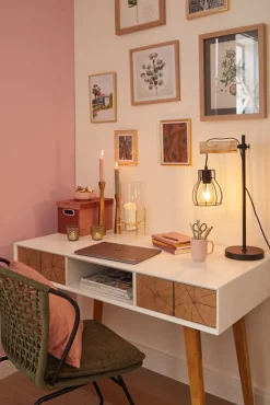 GLOBO Retrofit Tischlampe MINA schwarz/naturfarbig