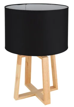 GLOBO Retrofit Tischlampe MORITZ 45 cm Holz /Schirm schwarz