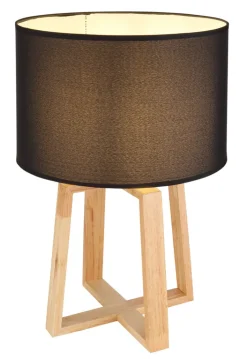 GLOBO Retrofit Tischlampe MORITZ 45 cm Holz /Schirm schwarz