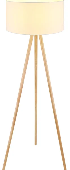 Globo Retrofit Tripod Stehlampe STABILO, Holznachbildung/Textil, Höhe 150 cm Braun/Weiß