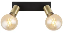 GLOBO Retrofit Wandleuchte mit 2 Spots LILIANA 25 cm schwarz /messingfarbig