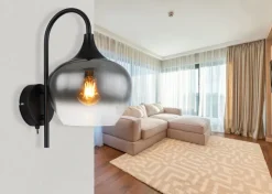 GLOBO Retrofit Wandleuchte MAXY schwarz /Rauchglas