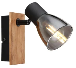 GLOBO Retrofit Wandleuchte CLAUDE 1 Spot schwarz /Holz